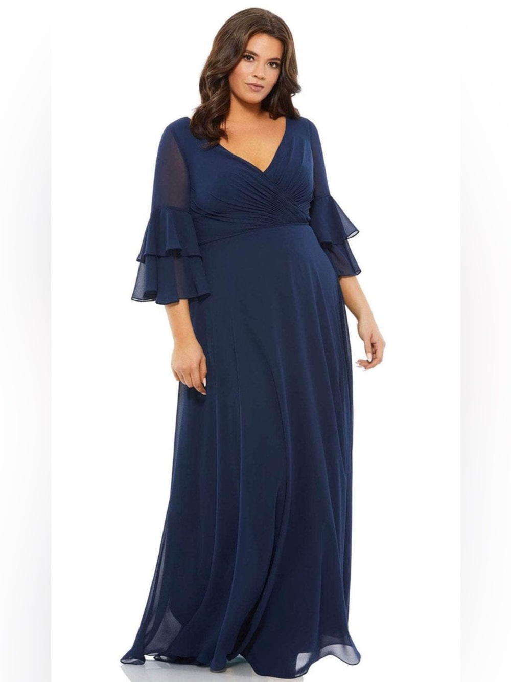 Mac Duggal Chiffon Ruffle Sleeve Maxi Dress